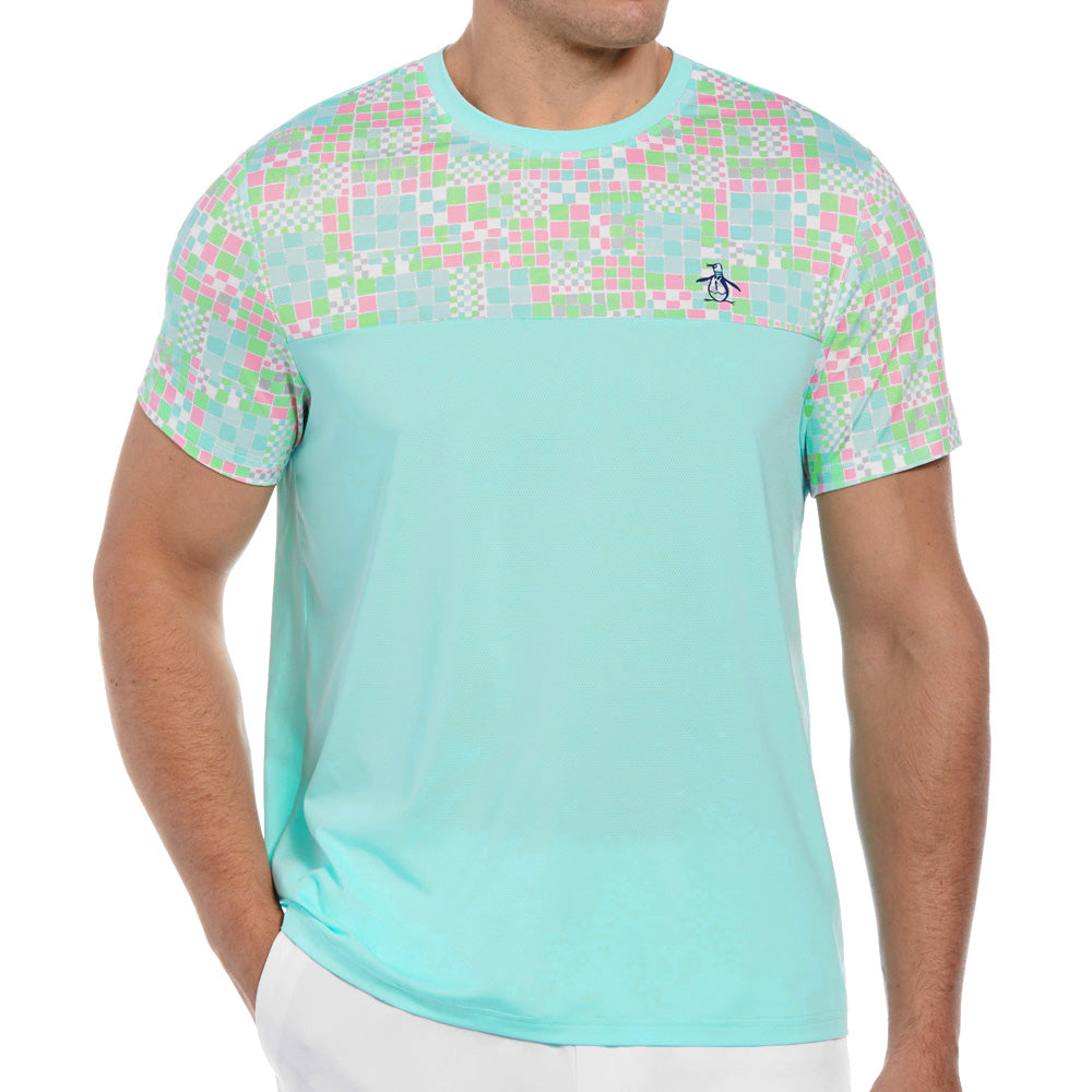 Penguin Men's Performance Checkered Tee - Tanager Turquoise