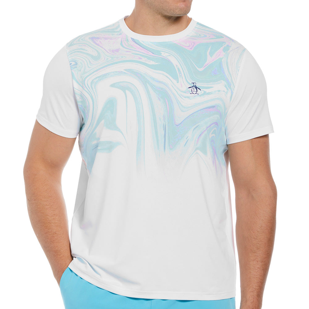 Penguin Men's Performance Marble Swirl Tee - Bright White/Multi