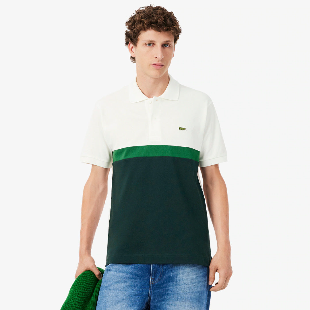 Lacoste Men's Colour Block Pique Polo - Flour/Sinople
