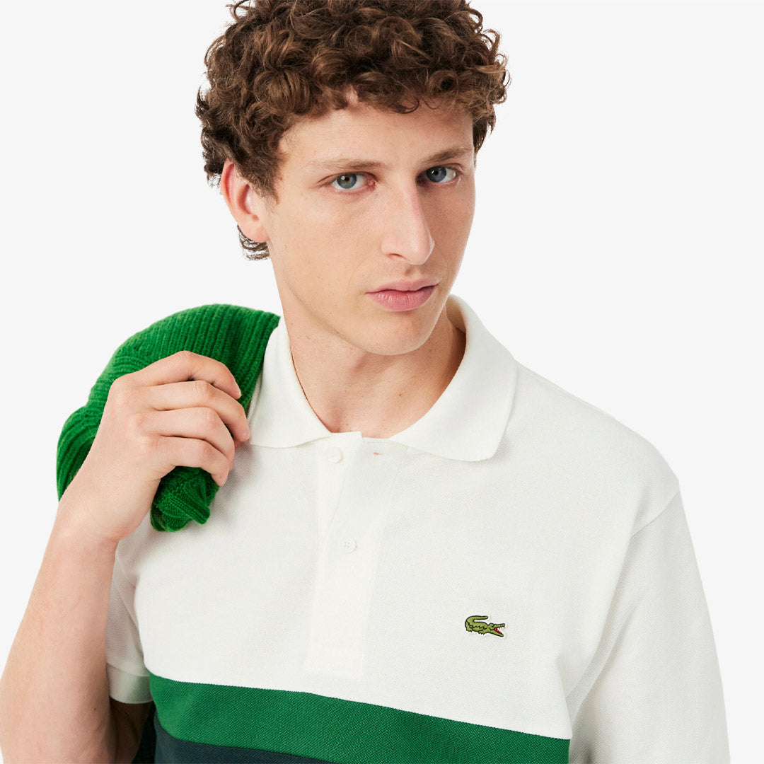 Lacoste Men's Colour Block Pique Polo - Flour/Sinople