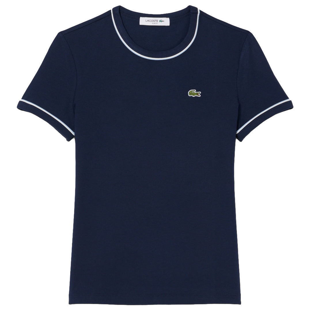 Lacoste Women's Contrast Trim Jersey Tee - Navy