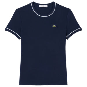 Lacoste Women's Contrast Trim Jersey Tee - Navy