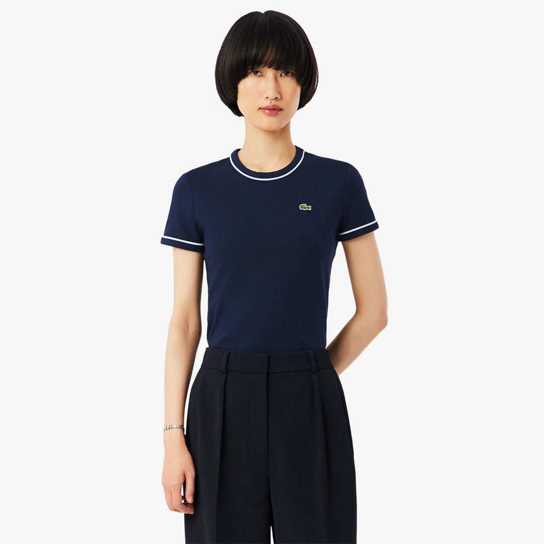 Lacoste Women's Contrast Trim Jersey Tee - Navy