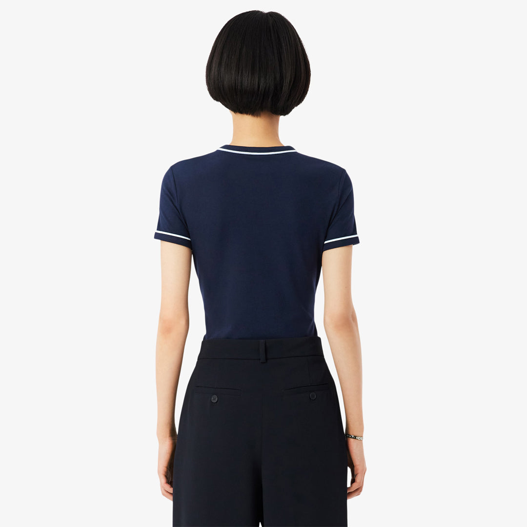 Lacoste Women's Contrast Trim Jersey Tee - Navy