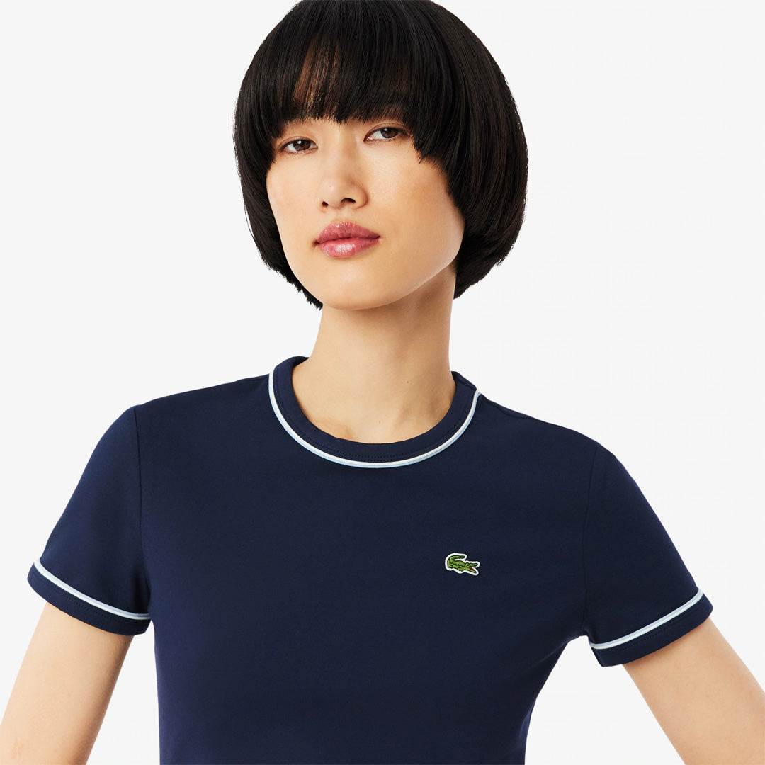 Lacoste Women's Contrast Trim Jersey Tee - Navy