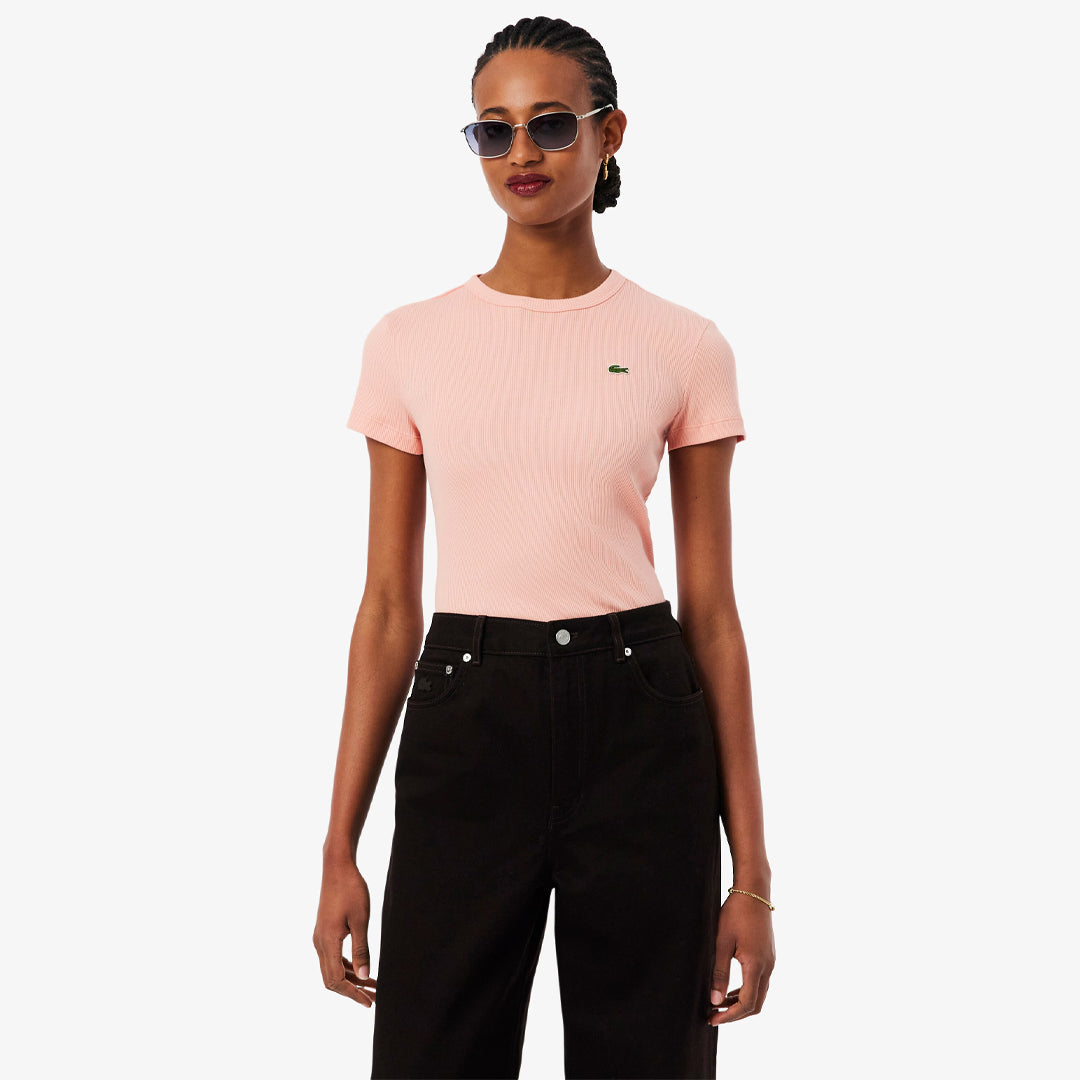 Lacoste Women's Ribbed Tee - Rose