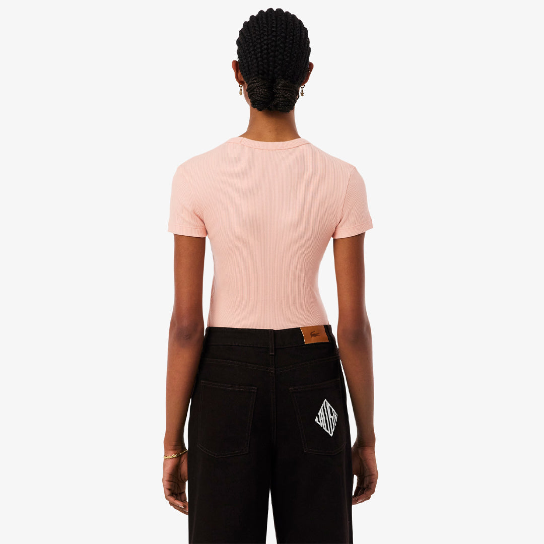 Lacoste Women's Ribbed Tee - Rose