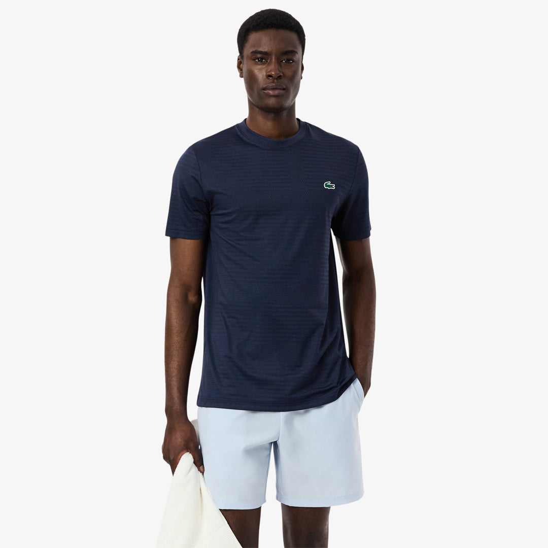 Lacoste Men's Ultra Dry Jacquard Tee - Navy Blue
