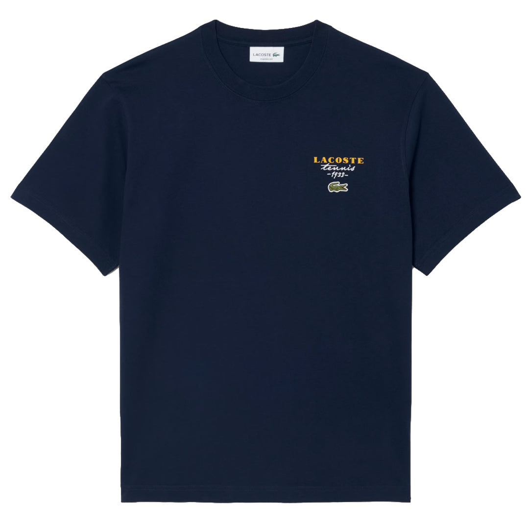 Lacoste Men's Embroidered Accent Tennis Print Tee - Midnight Navy