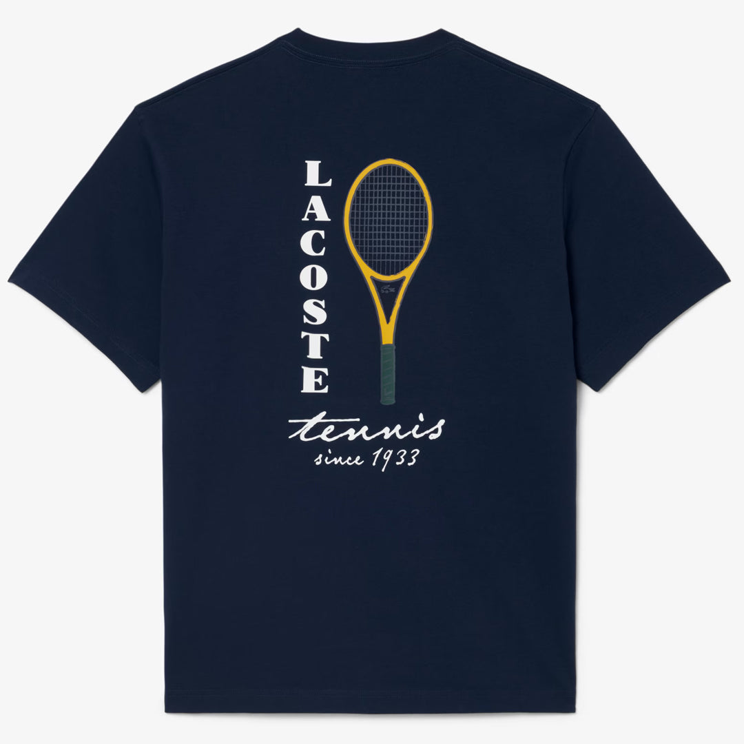 Lacoste Men's Embroidered Accent Tennis Print Tee - Midnight Navy