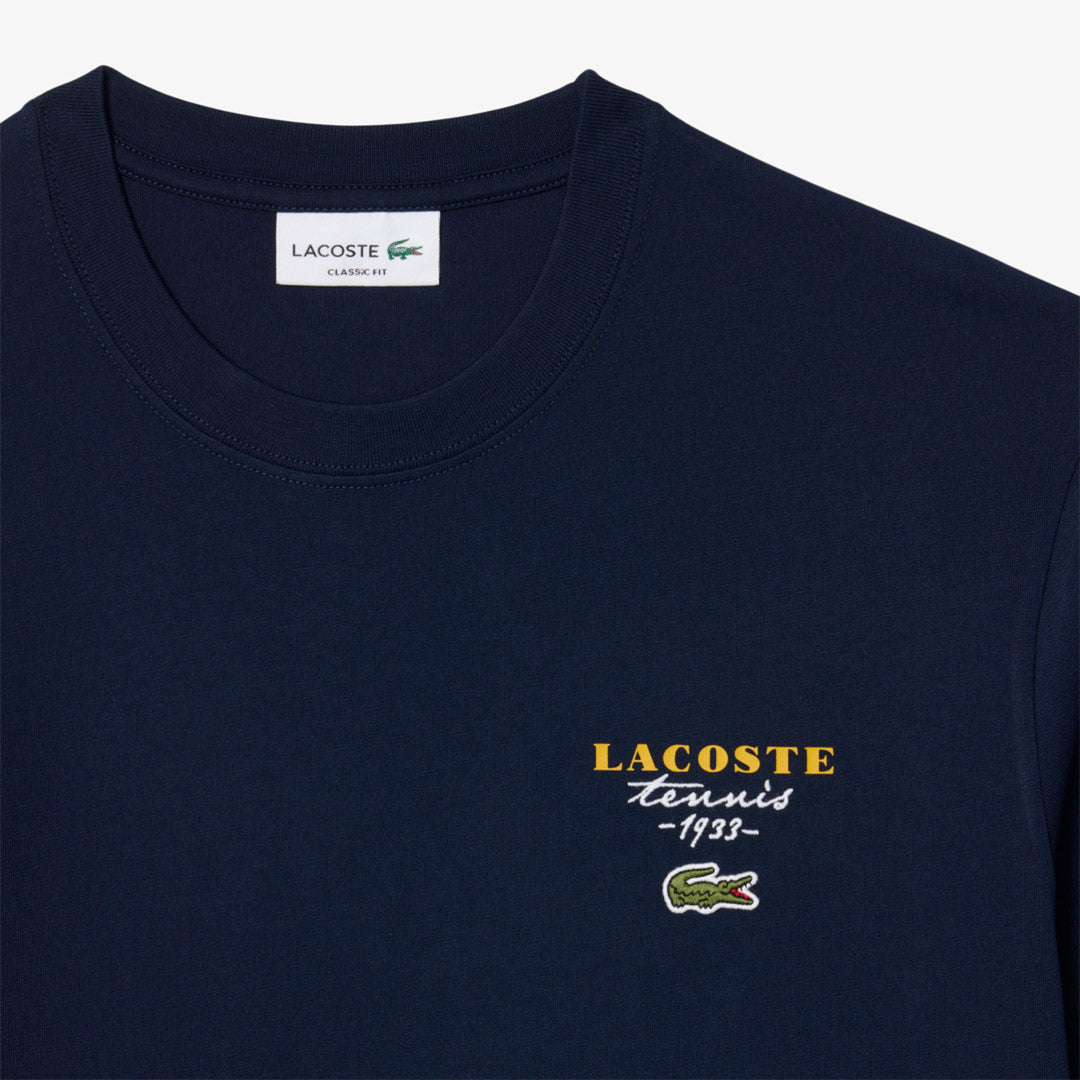 Lacoste Men's Embroidered Accent Tennis Print Tee - Midnight Navy