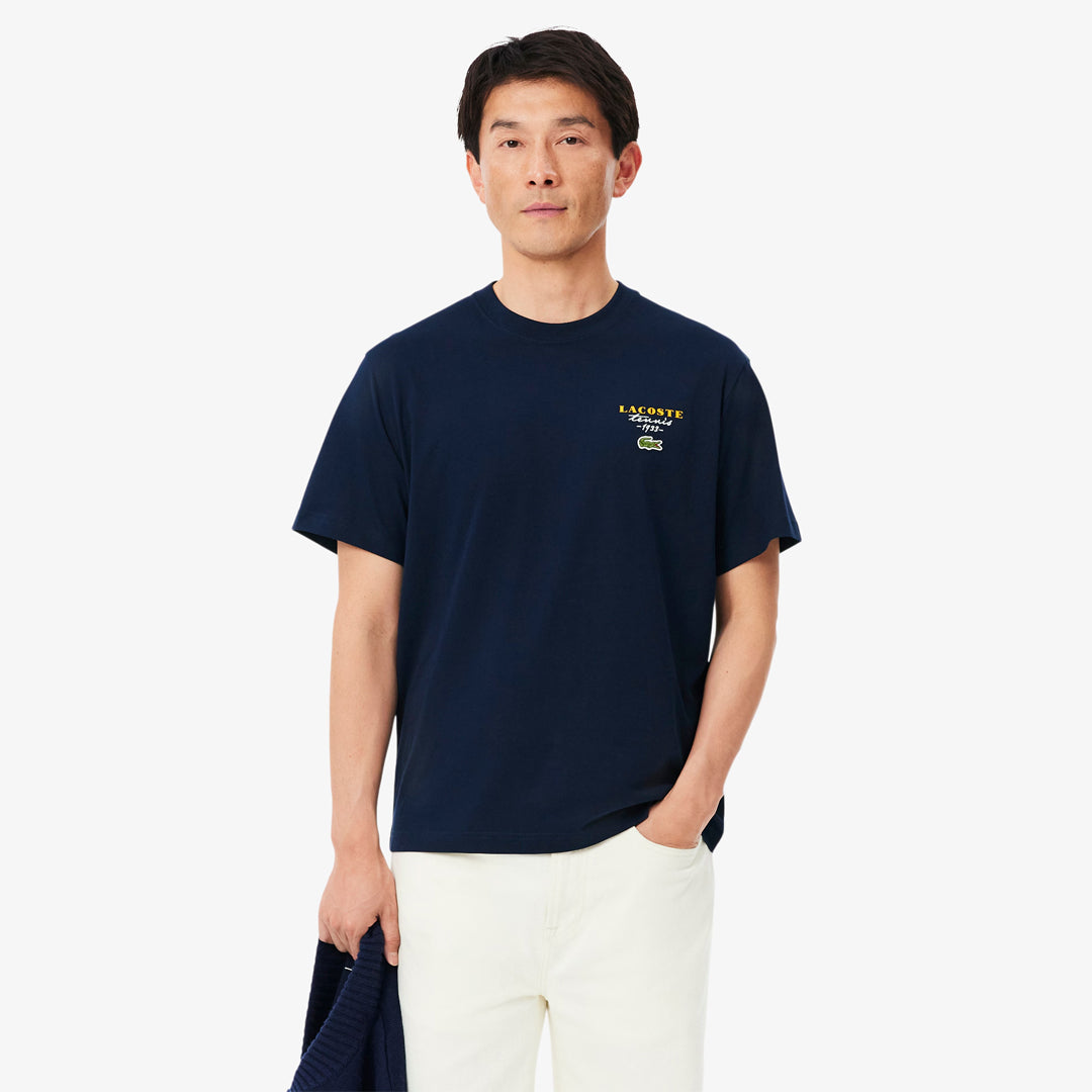 Lacoste Men's Embroidered Accent Tennis Print Tee - Midnight Navy