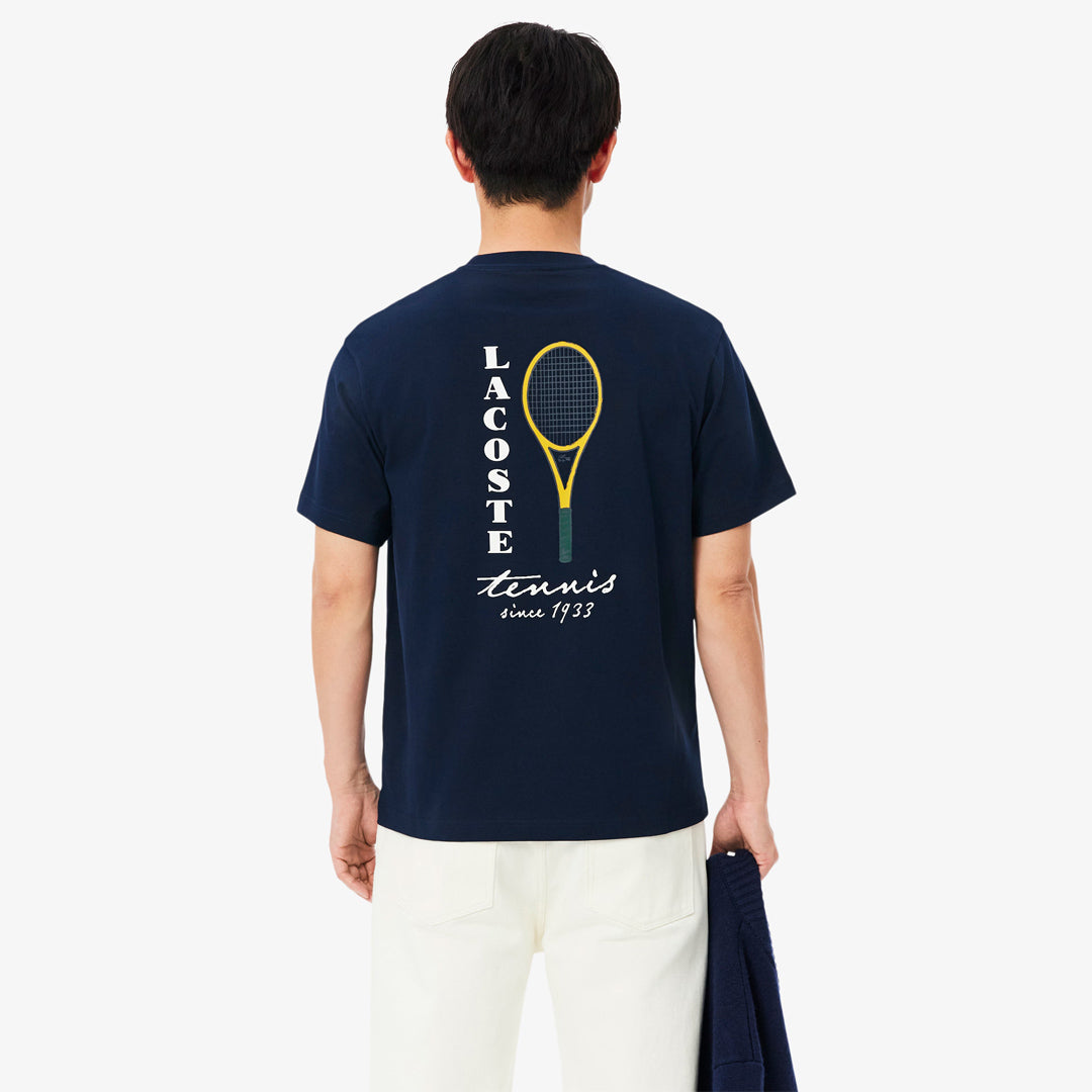 Lacoste Men's Embroidered Accent Tennis Print Tee - Midnight Navy