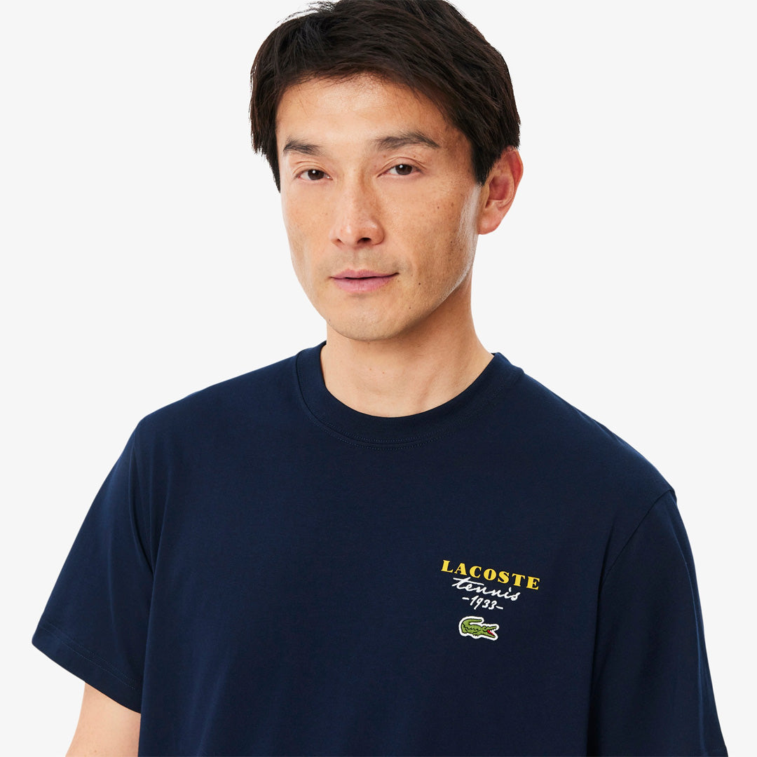 Lacoste Men's Embroidered Accent Tennis Print Tee - Midnight Navy