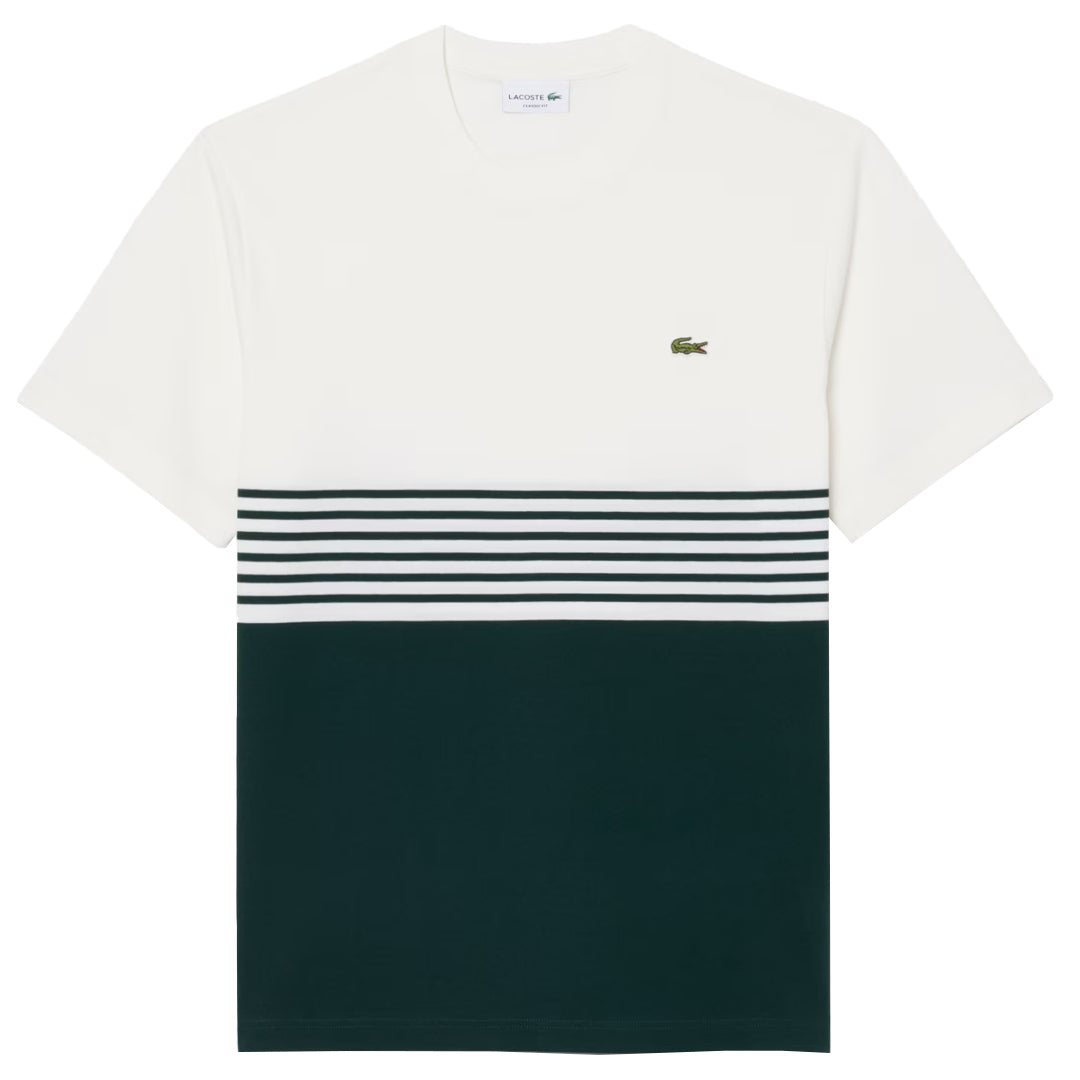 Lacoste Men's Colour Block Striped Jersey Tee - Flour/Sinople