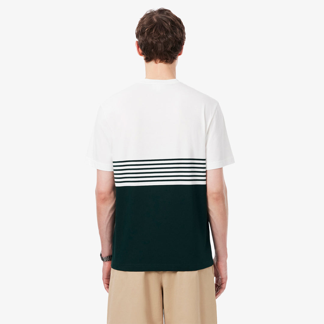 Lacoste Men's Colour Block Striped Jersey Tee - Flour/Sinople