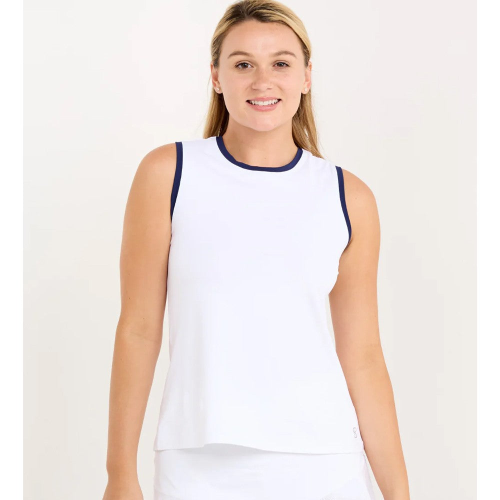 Sofibella Women's Indigo 25" High Low Tank - White/Navy