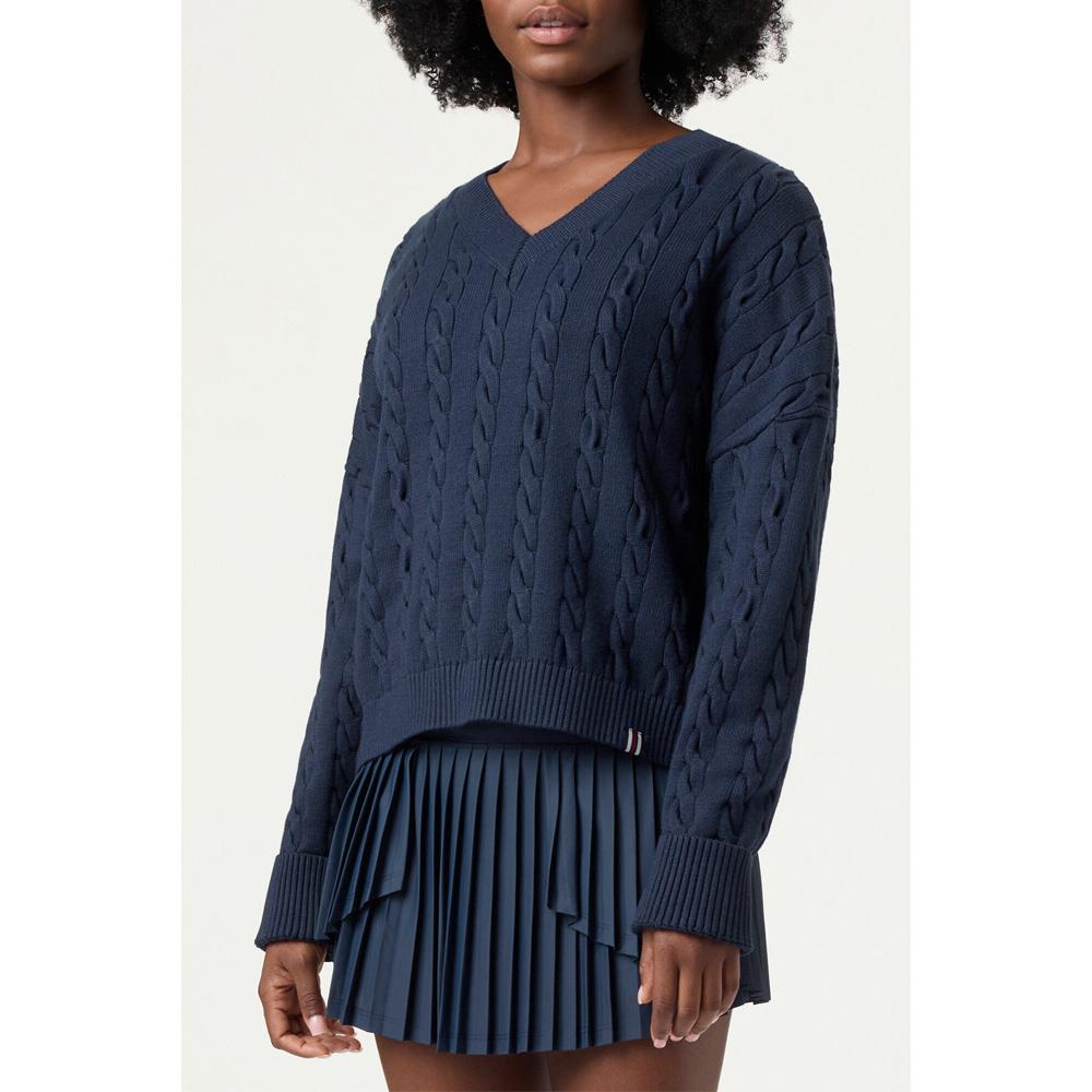 Fila Women's Baseline Chunky V-Neck Sweater - Fila Navy